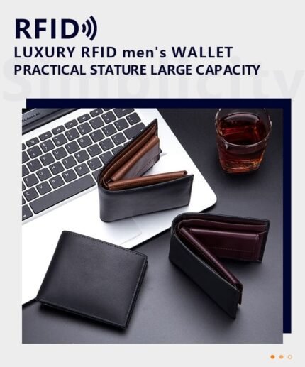 Men's Short Wallet Genuine Leather Trifold Wallet